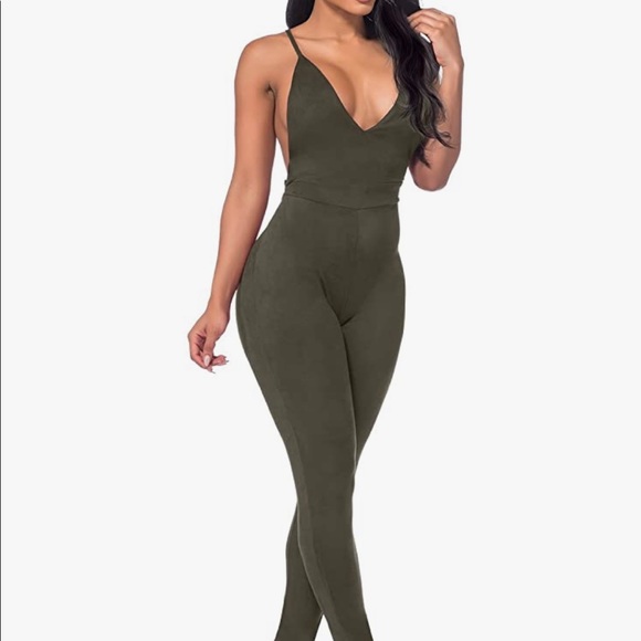 Sexy backless faux suede jumpsuit size M - Picture 1 of 3